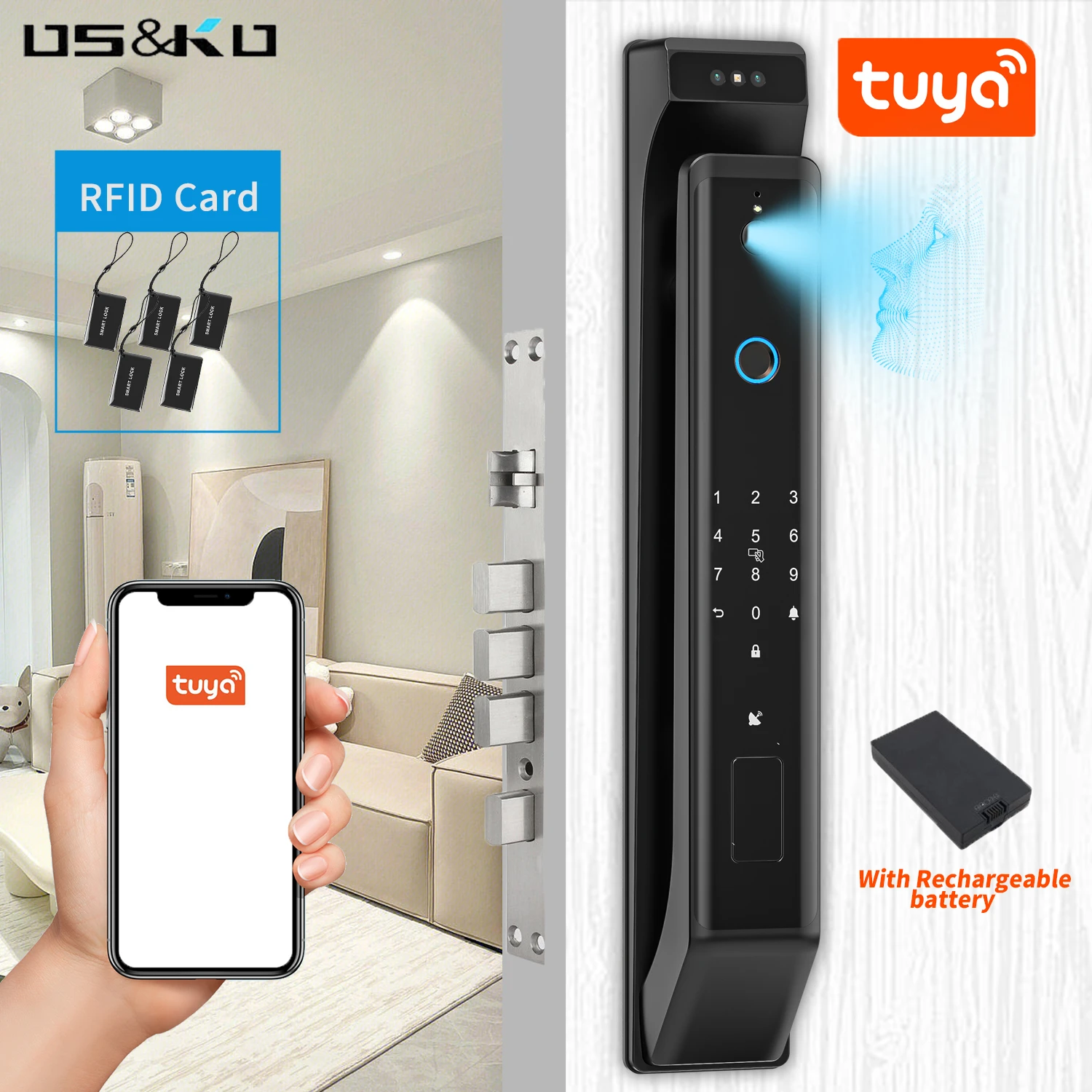 Tuya Wifi Electronic lock biometrics Fingerprint Lock Smart Door Lock Password 3D face