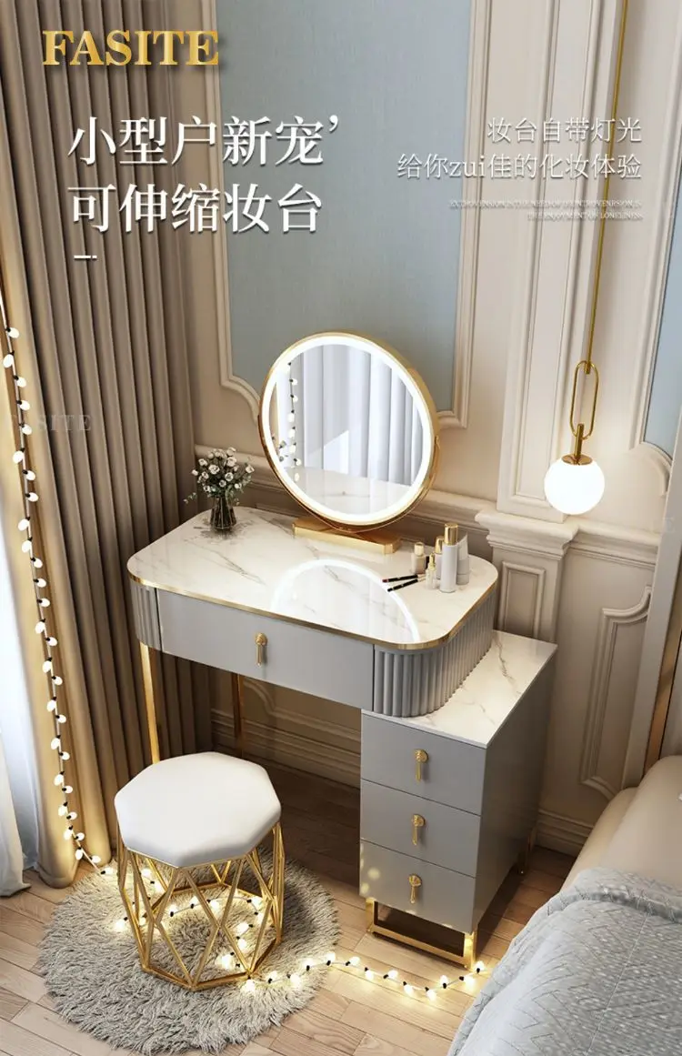 Bàn trang điểm Vàng Trắng Bàn Trang Điểm Hộp Đựng Ngăn Kéo Đa Năng ...