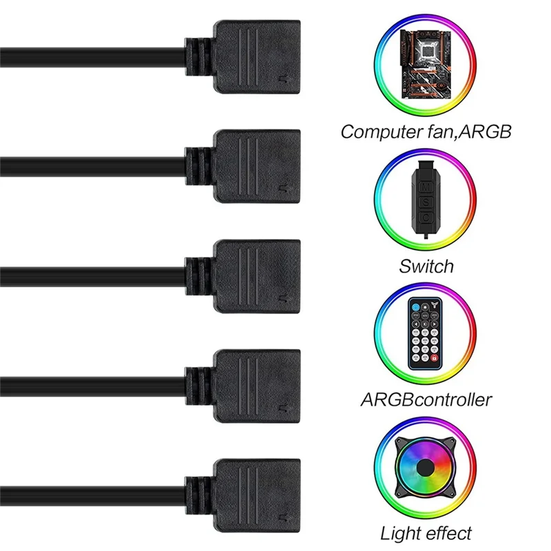 선풍기 RGB 분배기 어댑터 케이블 마더보드 익스텐션, 컴퓨터 하우징 CPU 쿨러용, 5V 3 핀 선풍기 케이블 분배기, 2 개