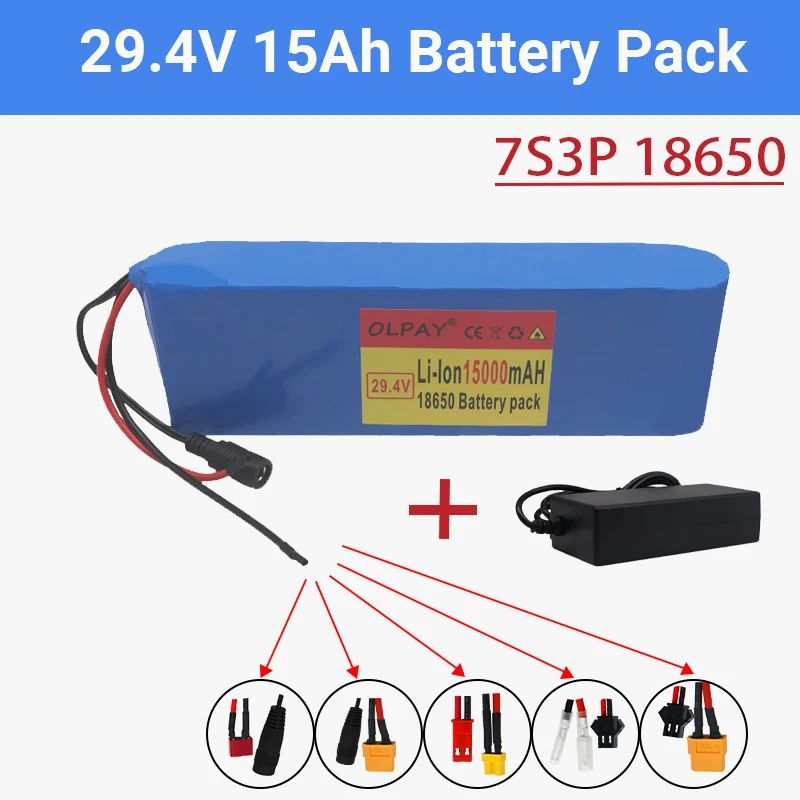

2023 Original 7S3P29.4V 15Ah Li-ion Battery Pack with 15AH Balanced BMS for Electric Bicycle Scooter Power Wheelchair+2A Charger