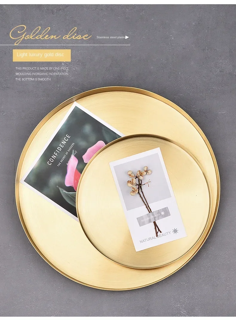 Description Picture 5 of itemKitchen Stainless Steel Storage Tray Decorative Trays Organizer Jewelry Display Plate Round Shape Gold Tray Kitchen Storage