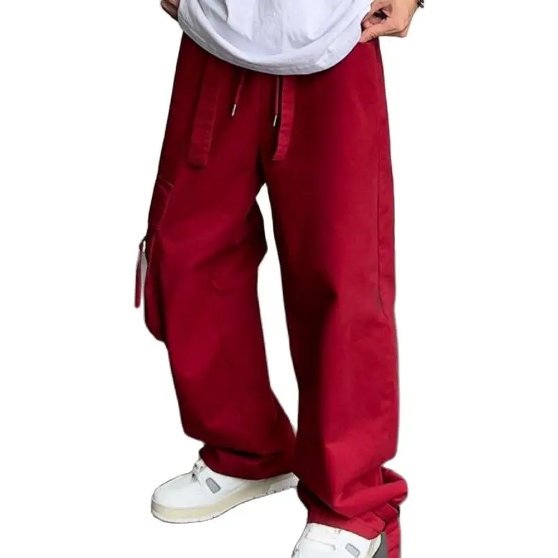

Casual Cargo Pants Men's Hip-hop Pants Fashion Red Loose Straight Wide Leg Pants Men Streetwear Trousers