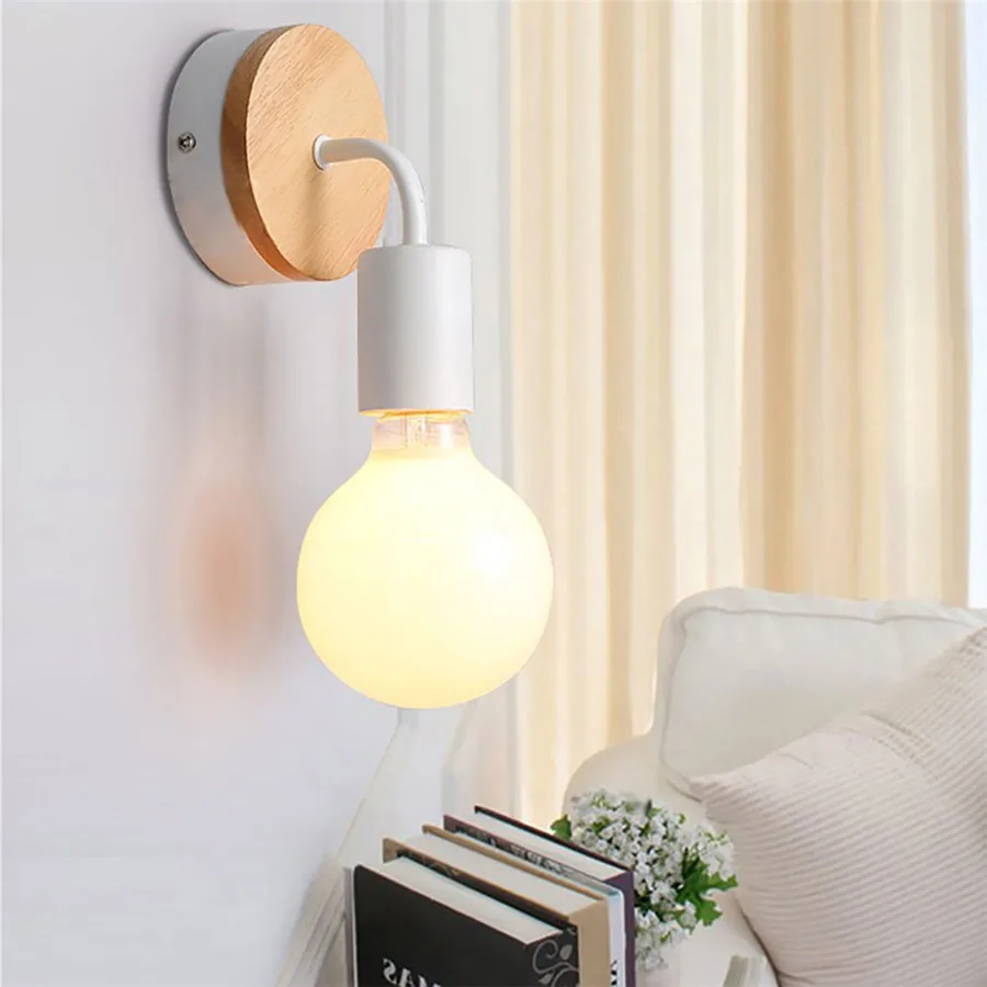 Wood Wrought Iron Wall Lamp Modern Minimalist Wall Lights Fixture E27 For Living Room Home Indoor Sconces Lighting Decorative led wall lamp,wall sconces light,wall lamp