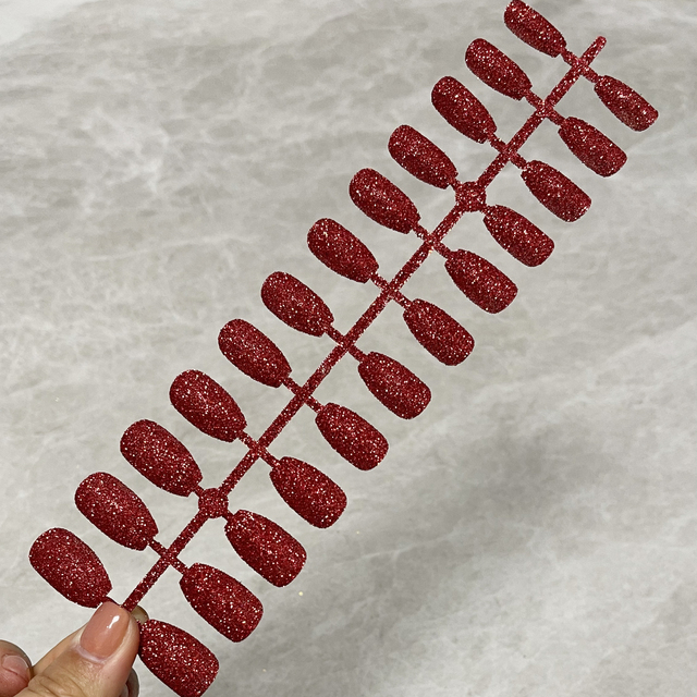 Short Nails Press On Full Set Coffin Nails Girl Ballet False Nails Finished Nail Art Glitter Shiny Blingbling Fake Nails