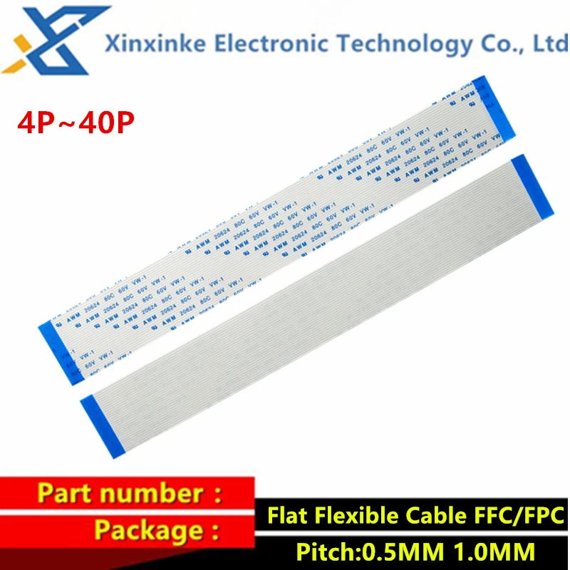 10PCS Forward Flat Flexible Cable flexible cable FFC/FPC AWM 20624 80C 60V VW-1 0.5MM 1.0MM 4/5/6/8/10/12/14/16/18/20/24/26/30/40 Pin 5-50CM
