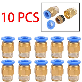 10PCS Pneumatic Air Connector Fitting PC 4mm 6mm 8mm 10mm 12mm Thread 1/4" 1/8" 3/8 1/2 Hose Fittings Pipe Quick Connectors