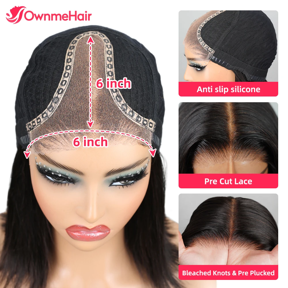 H30 Capelli a strati Wear and Go 6x6 Chiusura in pizzo Parrucca senza colla Capelli misti non 100% capelli umani Parrucca in pizzo pre pizzicata senza colla - immagine 4