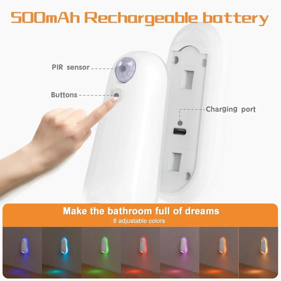 LED Night Light Motion Sensor Toilet Lamp Rechargeable Footlight Bedroom Toilet Corridor Stairs Cabinet Bathroom Backlight