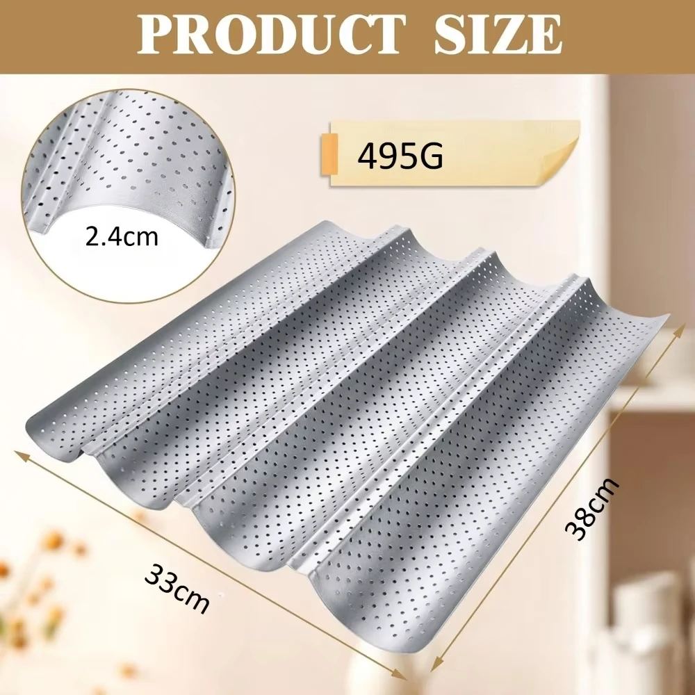 Baguette Pan French Bread Baking Mould Bakeware Groove Waves Mold 2/3/4 Loaves Loaf Bake Mold Baguette Tray Baking Tool - 6