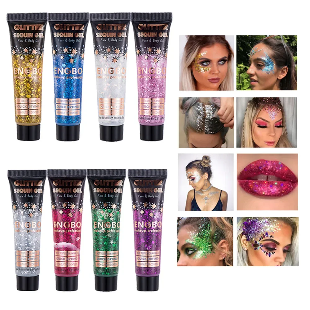 

New Multi-purpose Body Sequins Gel Fashion 8 Color Sexy Glitter Pearl Sequins Gel Large Capacity 18g Party Performance Cosmetics