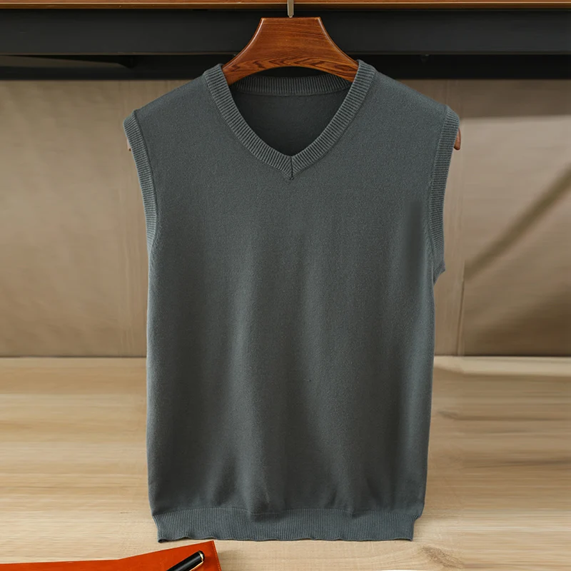 YSC Classic style Men's knitting Cashmere wool blend vest V collar Loose style solid color Soft keep warm Vest