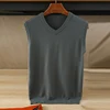 Classic style Men's knitting Cashmere Wool blend Vest V-collar Loose Solid Color High-quality Soft Keep Warm Sleeveless Sweater 2