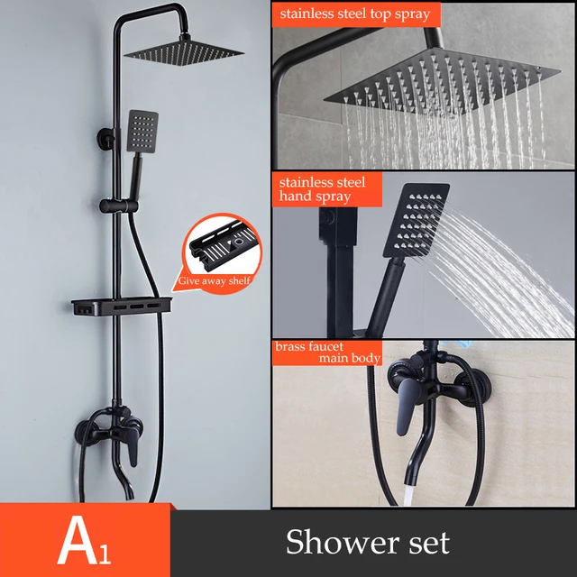 Black Bathroom Shower Home Set Copper Shower Faucet Wall Mounted Bath