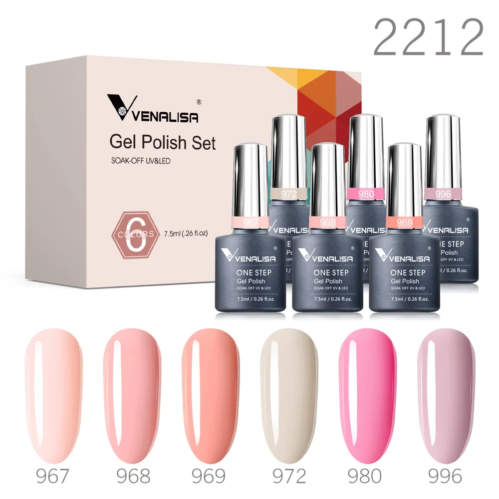 6pcs/set VIP5 venalisa gel dráp krém na boty HEMA svobodné aspik růžová holý barva fermež namočte pryč UVLED semi trvalý lacquer branded souprava