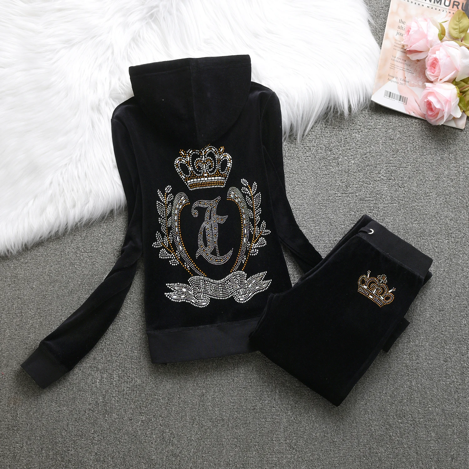 

Spring Autumn Two Piece Set Women Long Sleeve Hooded Zipper Pocket Sporty Jackets+Long Pants Sets Workout Outfits
