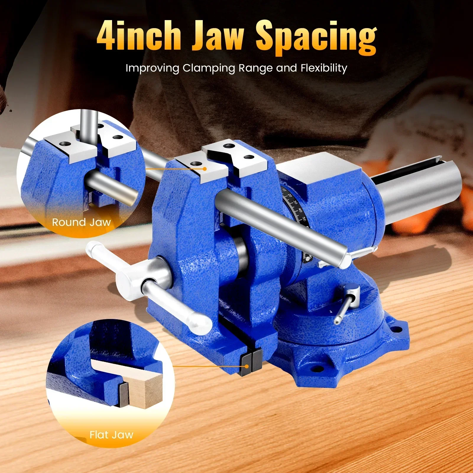 Schraubendreher mit Klemmvorrichtung, 4 Zoll Gesamtbreite: 100 mm, professioneller Tischschraubendreher, Zwei-Achsen-Rotation 360° ° Hochwertige Stahlklauen – Detail 3