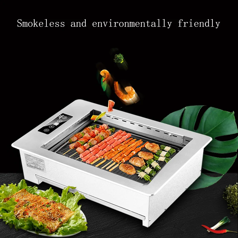 Restaurant Grill Electric Commercial Smokeless Barbecue Grill Pan Embedded Korean Grill Smokeless BBQ Touch plancha cocina 2