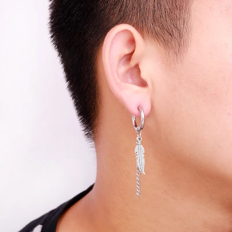 Punk Stainless Steel Drop Hoop Earrings For Men/Women Ear Circle Buckle Tassel Chain Hip Hop Gothic Unisex Jewelry Gifts 1 Piece hoop earrings drop earrings crystal tassel earrings