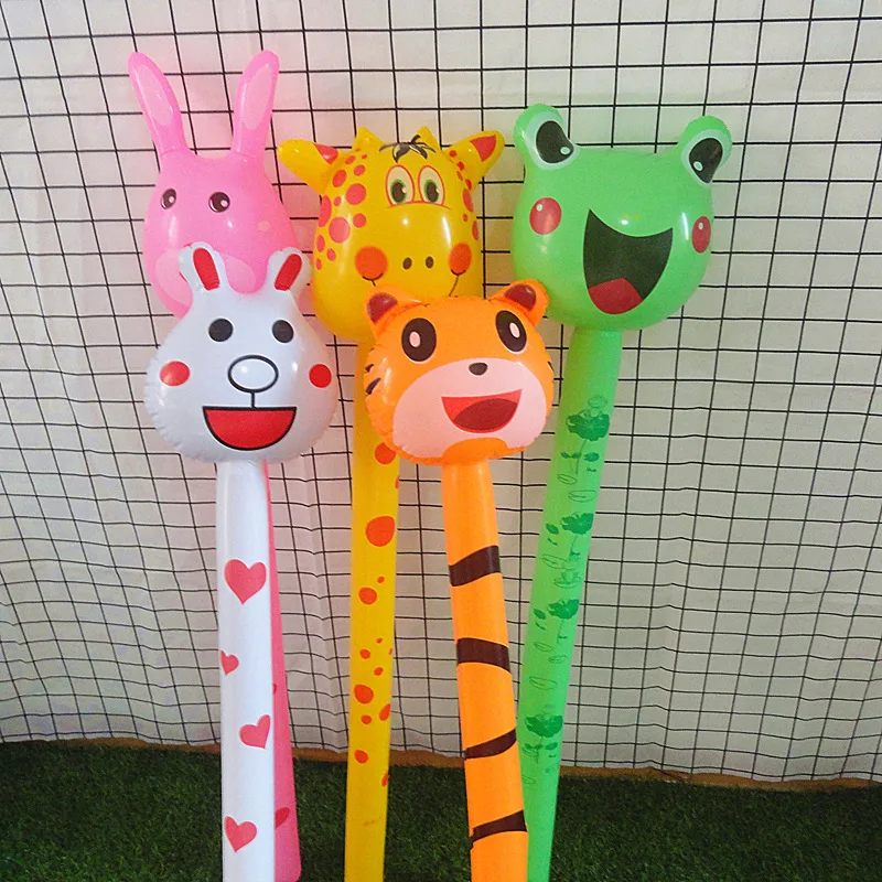 2Pcs Children's PVC Inflatable Cartoon Animal Series Long Stick Toys Kids Toys Balloons Birthday Party Decoration Small Gifts