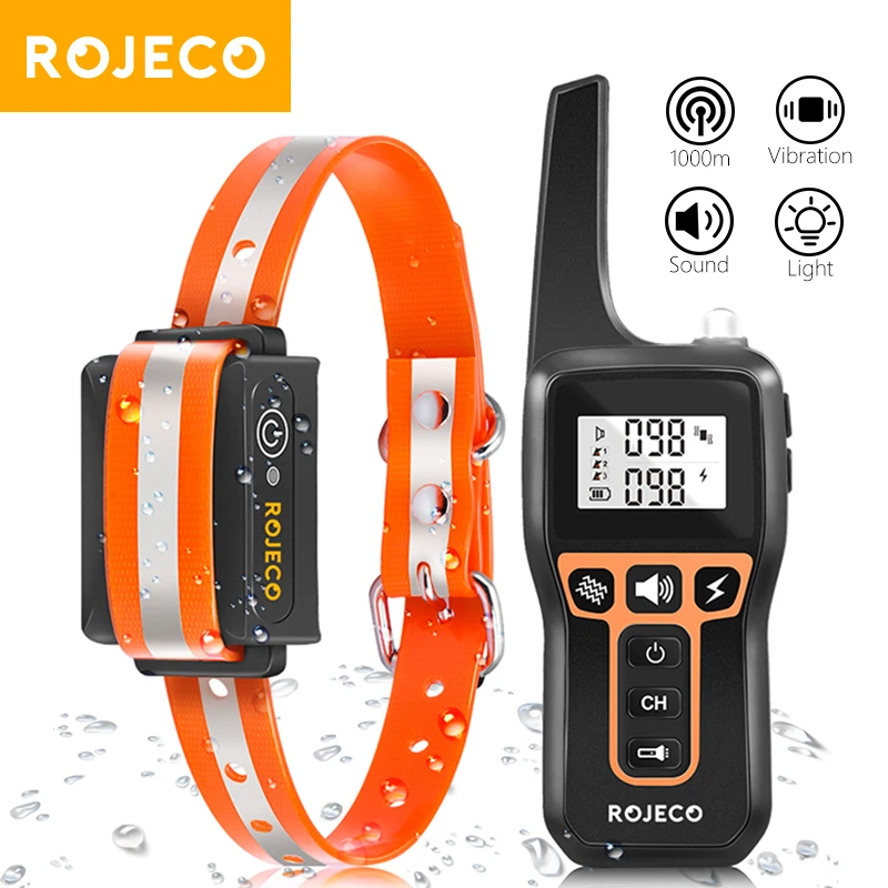 Rojeco 1000m Electric Dog Training Collar With Remote Rechargeable Ipx7