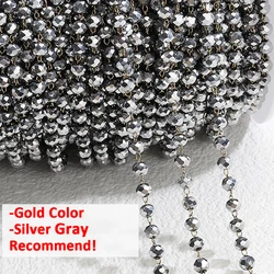 1 Meter Crystal Stone Stainless Steel Beaded Chain in Vibrant Red and Purple - 3.5mm Beads (Silver Gray - Gold)