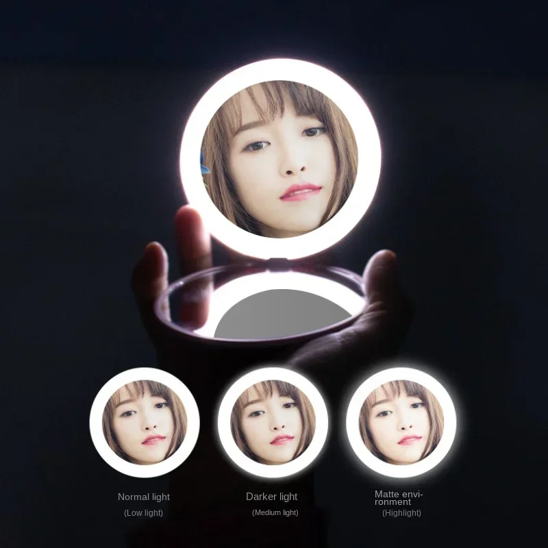 미니 휴대용 접이식 여행 거울 LED 라이트 메이크업 거울 소형 거울 10X 배율 양면 뷰티 메이크업 라운드 미러