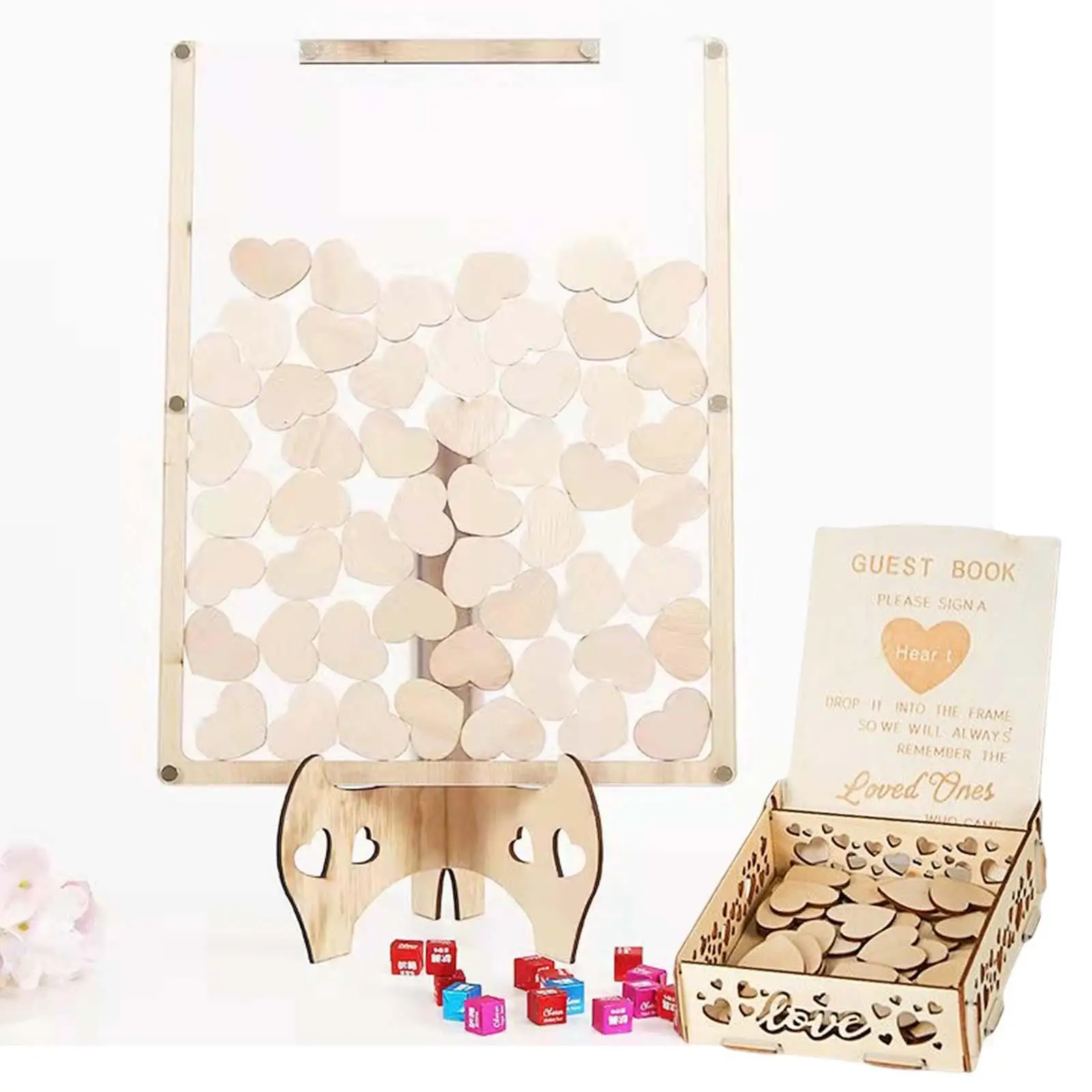 Wedding Guest Book Replacement with 80 Wood Sign Hearts Rustic Decorations Drop Box Guestbook for Birthday Party Baby Shower