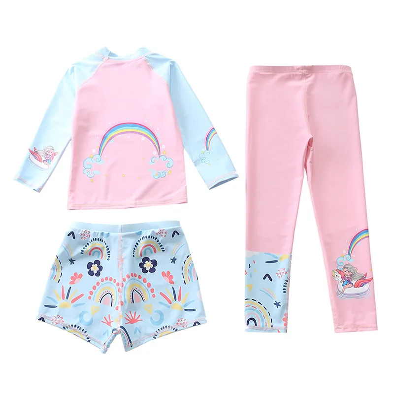 Girls Swimsuits Sunscreen UPF50 Children's Swimwear Long-Sleeved Unicorn Print Beachwear Kids Swimming Bathing Suit 4-12 Years