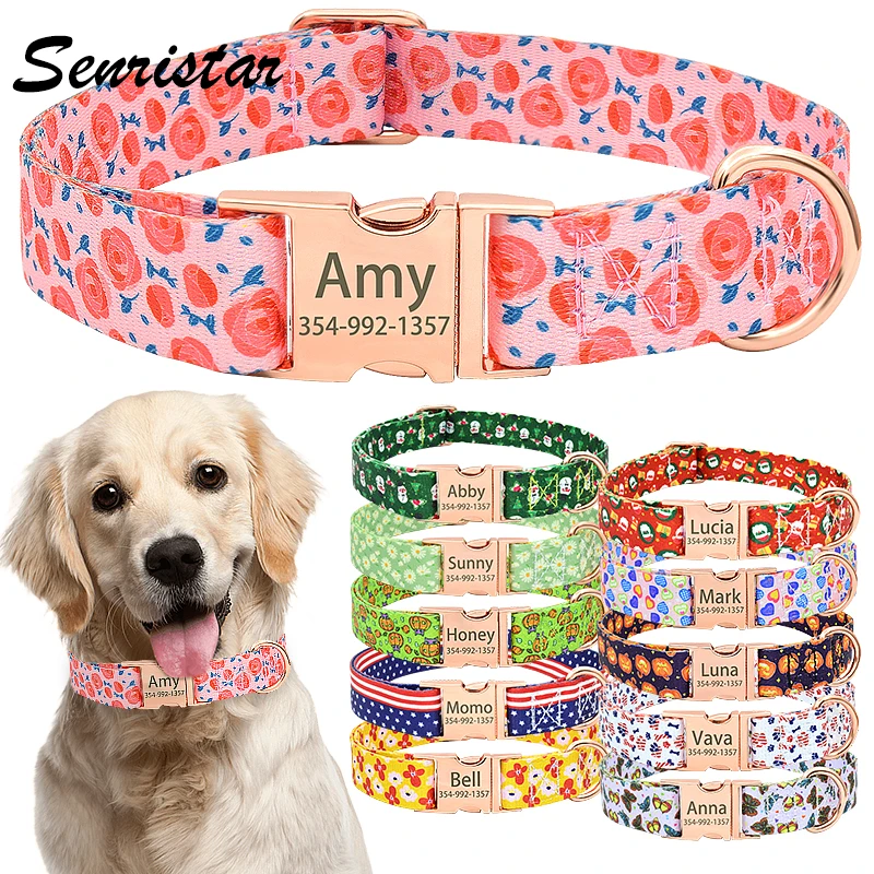PersonalizedMetalBuckleDogNameCollarForSmallMediumLargeDogs