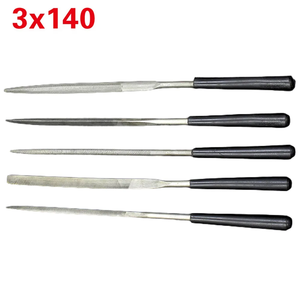 5개 세트 3x140mm 니들 파일 세트 플라스틱 손잡이, 보석, 금속, 목재, 세라믹, 유리, 석재 공예, 연마, 작업, 수공예 조각 도구