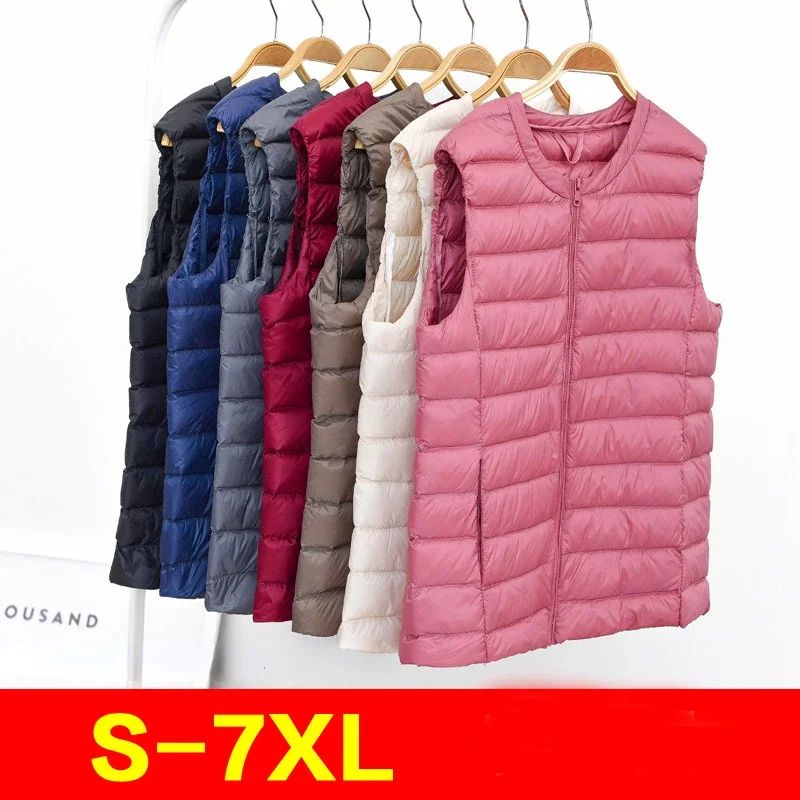 Autumn Winter Women Ultra Light Thin Duck Down Vest Sleeveless O-Neck Zipper Waistcoat Windproof Puffer Female Quilted Jackets