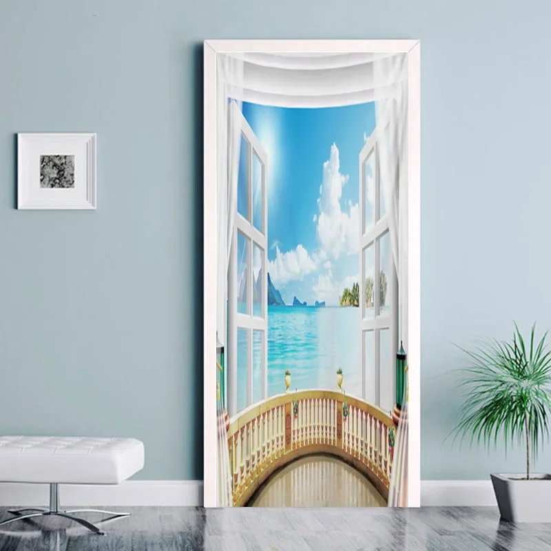 Autocollant De Porte Paysage Japonais 3D - 85x200 Cm - Adhésif PVC Facile à Poser Et à Retirer - Décoration Murale Effet Réaliste