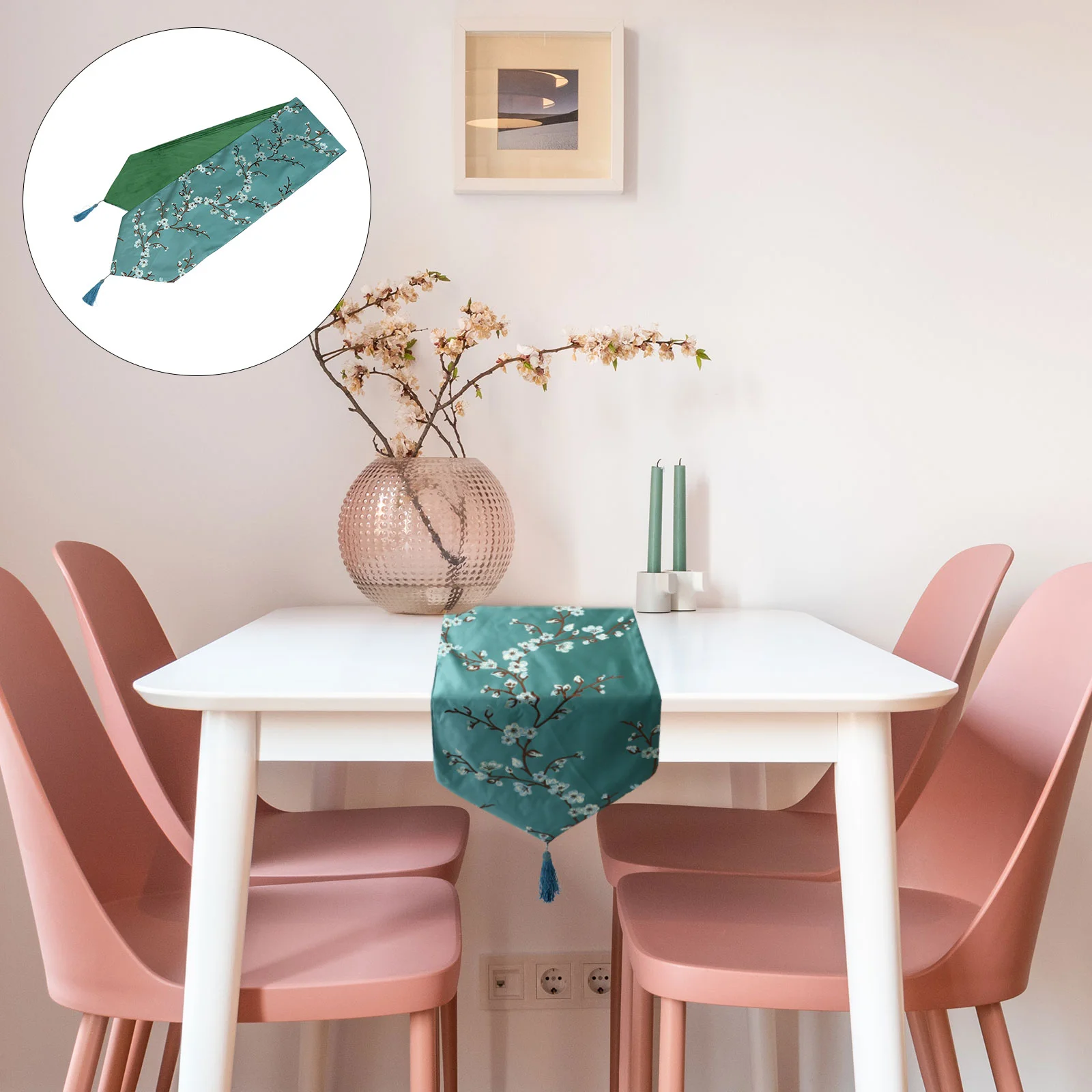 

Simple Chinese Plum Blossom Table Runner Dining Dust Cover Polyester Dresser Flag