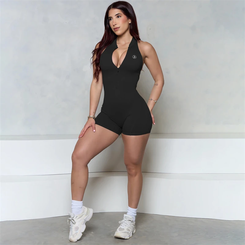 Allure The Brand Sleeveless ZIPPER Scrunch Butt Romper Women Sporty Jumpsuit Lycra Short Fitness Gym Overalls Workout Clothes