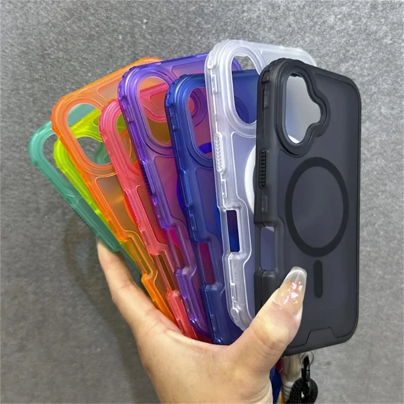 Luxury Armour Matte Shockproof Phone Case with Colorful Wrist Strap Lanyard