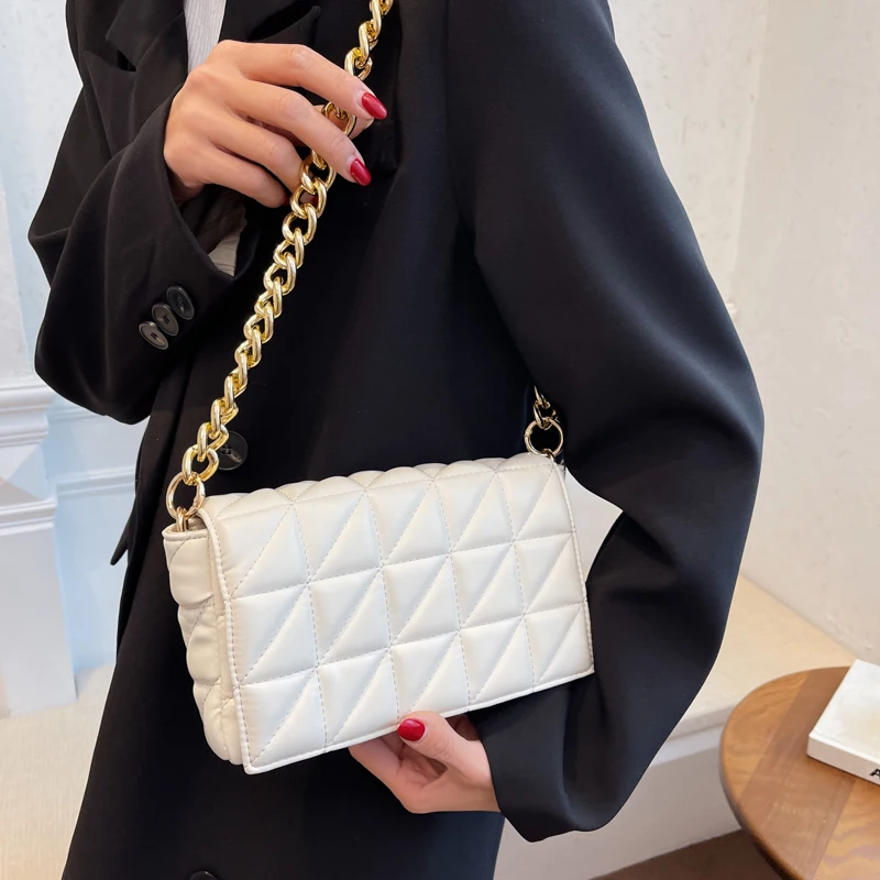 Luxury Brand Leather Woman Bagute Bags Quilted Fashion Bags For Women Flap Retro Clutch Handbag Metal Chain Small Shoulder Bag