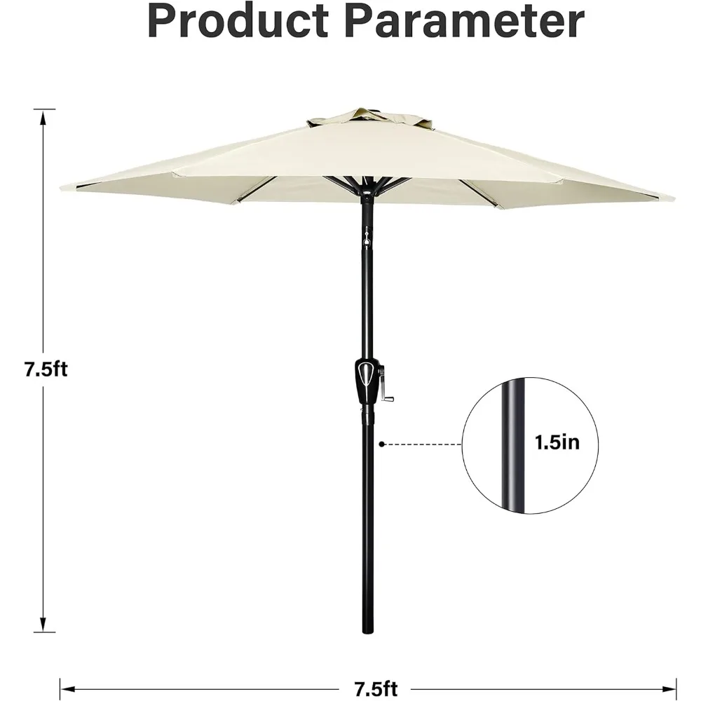 7.5ft Patio Umbrella, Outdoor Table Market Yard Umbrella with Push Button Tilt/Crank, 6 Sturdy Ribs, Patio Umbrellas 5