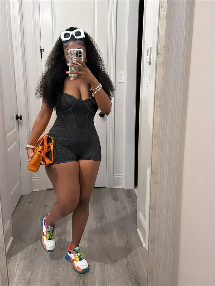 Wmstar Jumpsuit Women New in Summer 2024 Sexy Slip Short Sleeve Solid Bodycon Rompers Club Outfits Wholesale Dropshipping 2024