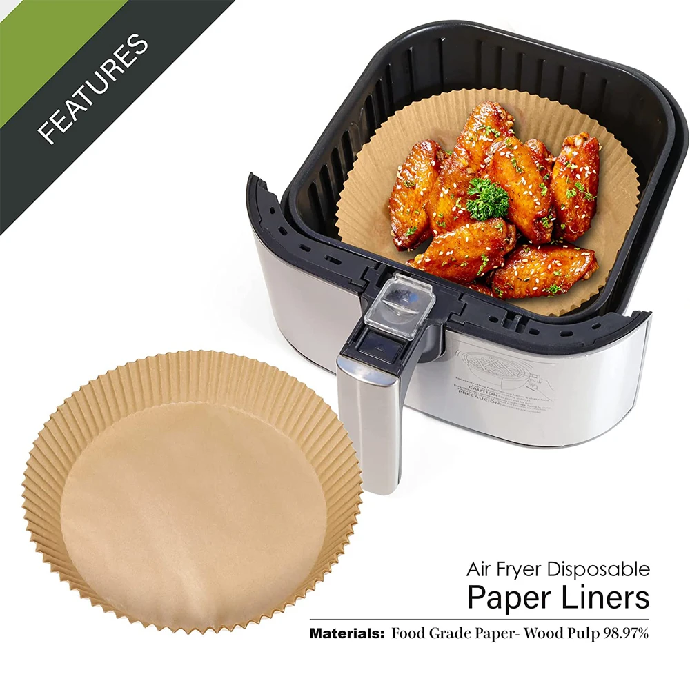 LMETJMA 50Pcs Air Fryer Disposable Paper Liner Non-Stick Air Fryer  Parchment Paper Baking Microwave Baking Paper KC0452