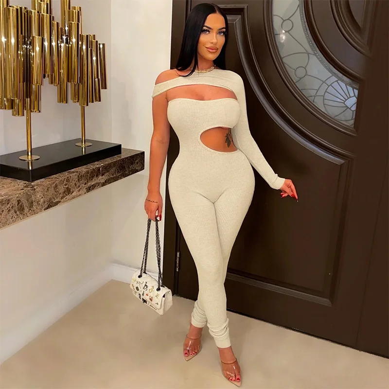 The spring and autumn period and the new women's fashion 2023 pure color long sleeve sexy tight jumpsuits