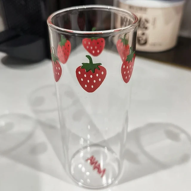 Tazza In Vetro Borosilicato Con Paglia - Design Carino A Fragola Per Acqua, Latte E Bevande Fredde - Foto 12