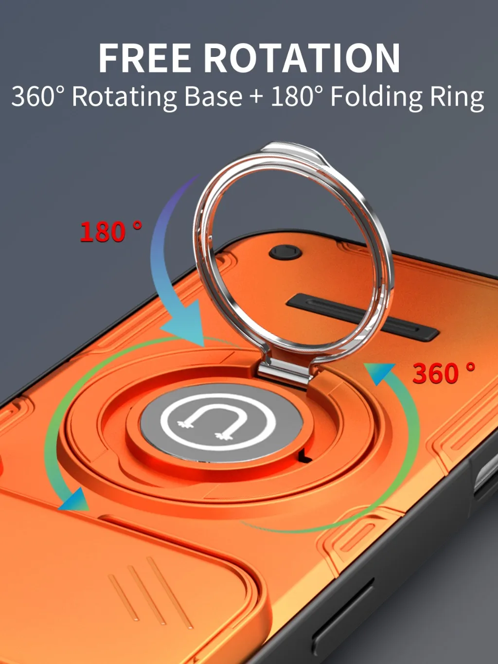 Magnetic 360° Ring Kickstand Shockproof Phone Case with Slide Camera Cover and Car Mount Holder