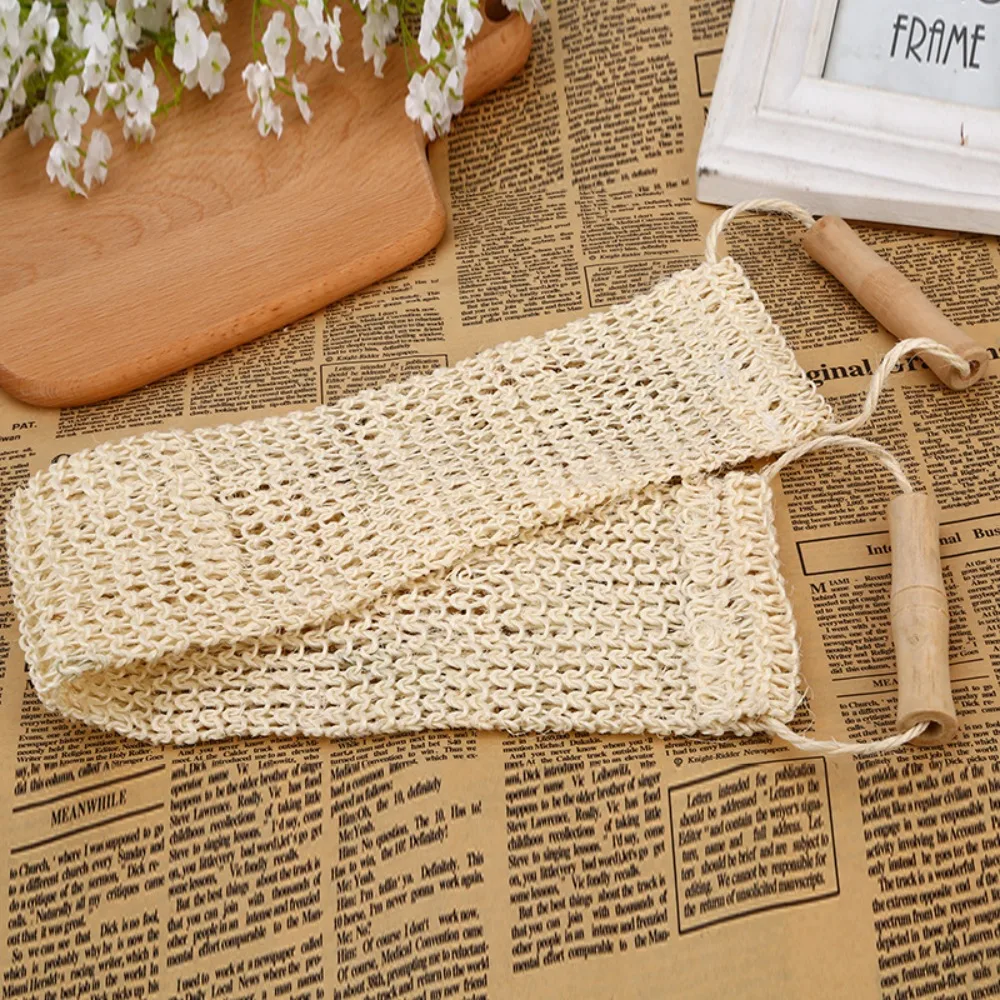 Rub Exfoliating Dead Skin Shower Towel Durable Skin Care Bath Towel Scrubber Sisal Back Strap Wooden Handle 5