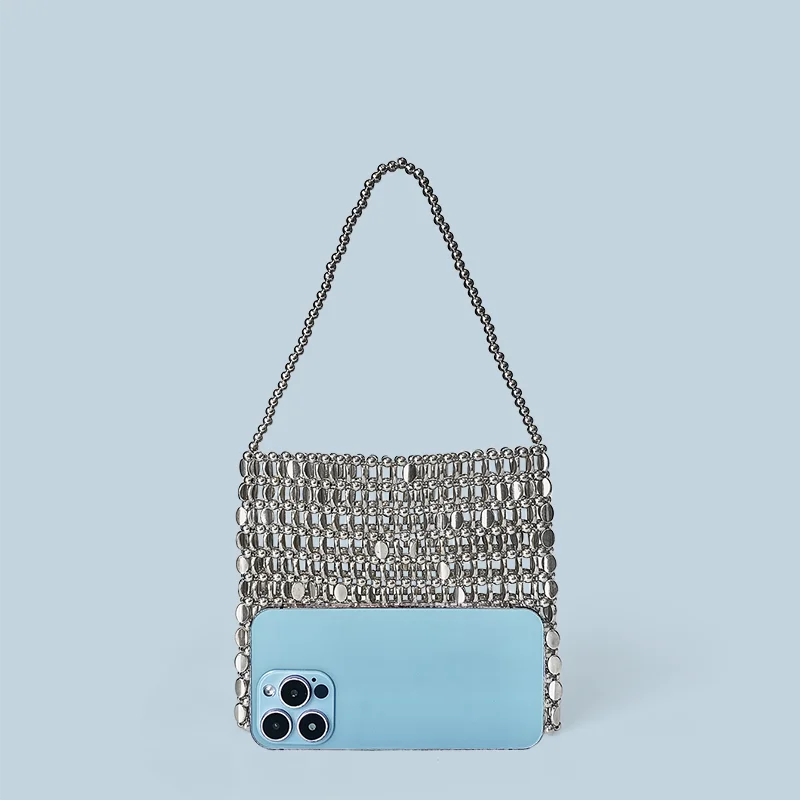 ساطع Ins معدن الفضة اليدوية حبة حقيبة حبة بريق الي...