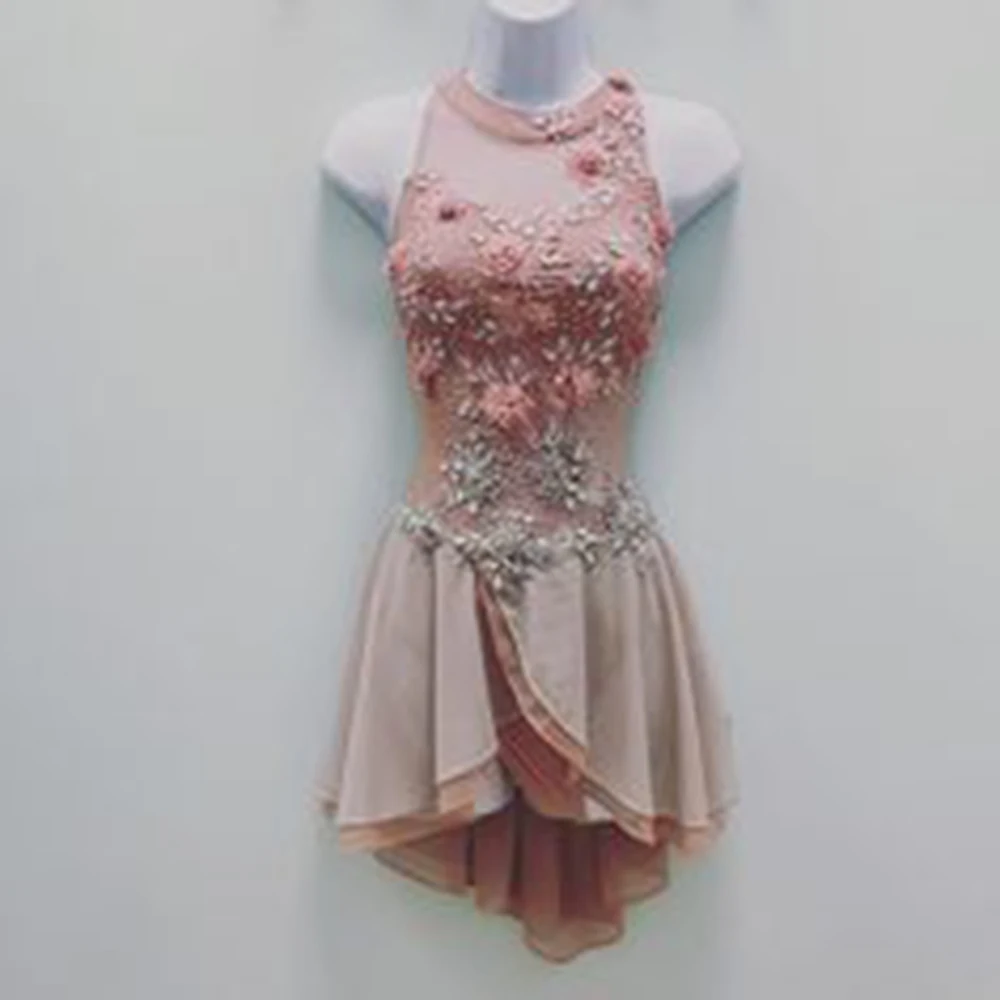 

Figure Skating Dress Diamond-studded Girl Pink Three-dimensional Embroidery Double Skirt Competition Performance Training