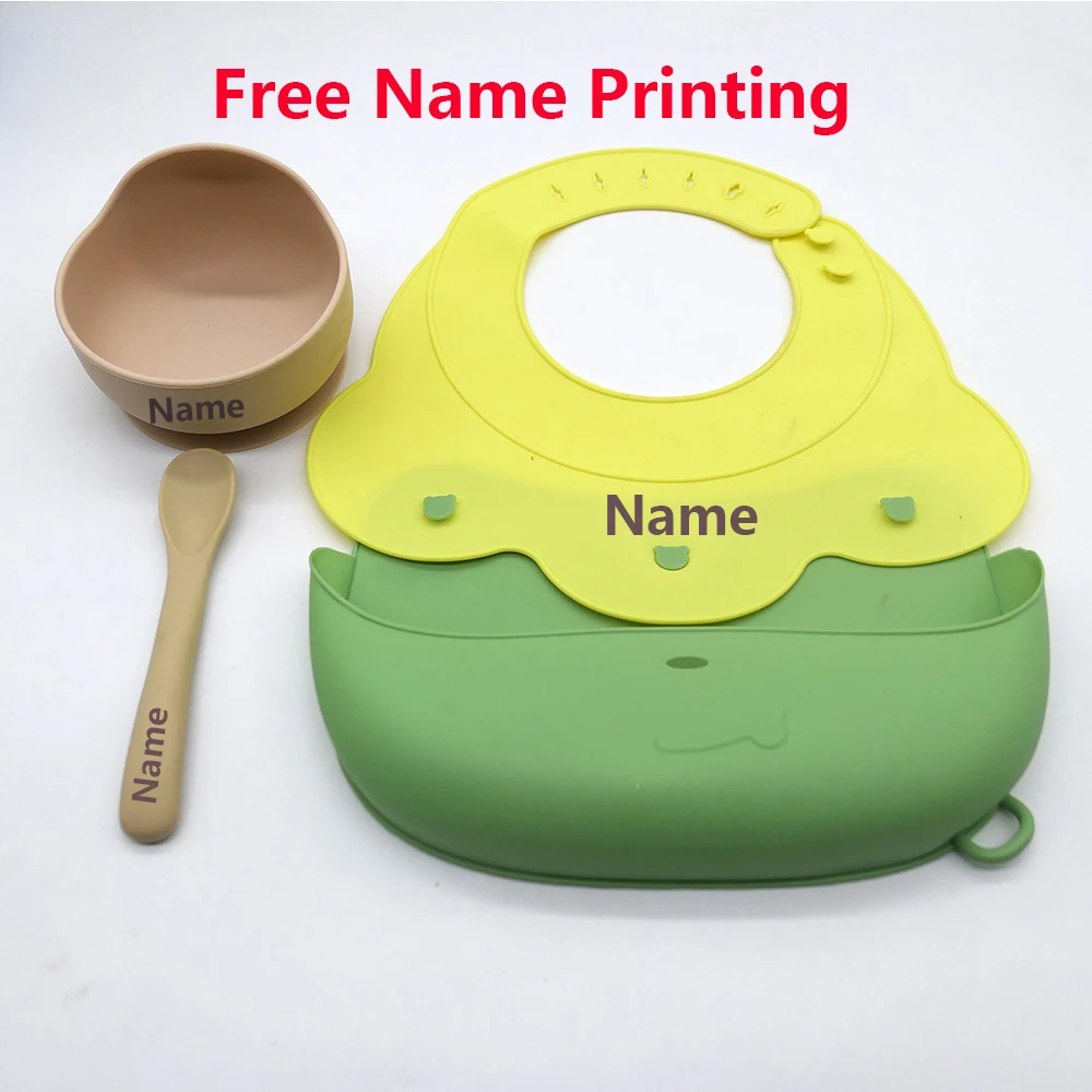 Silicone Tableware Set Waterproof and Easy to Clean Free Name Engraving Creative Gifts Customized for Babies