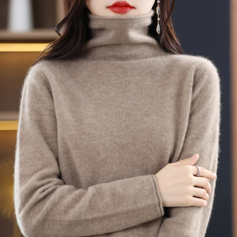 Women's new autumn/winter 100% sweater high-end first-line ready-to-wear knitted pullover loose turtleneck cashmere sweater 5
