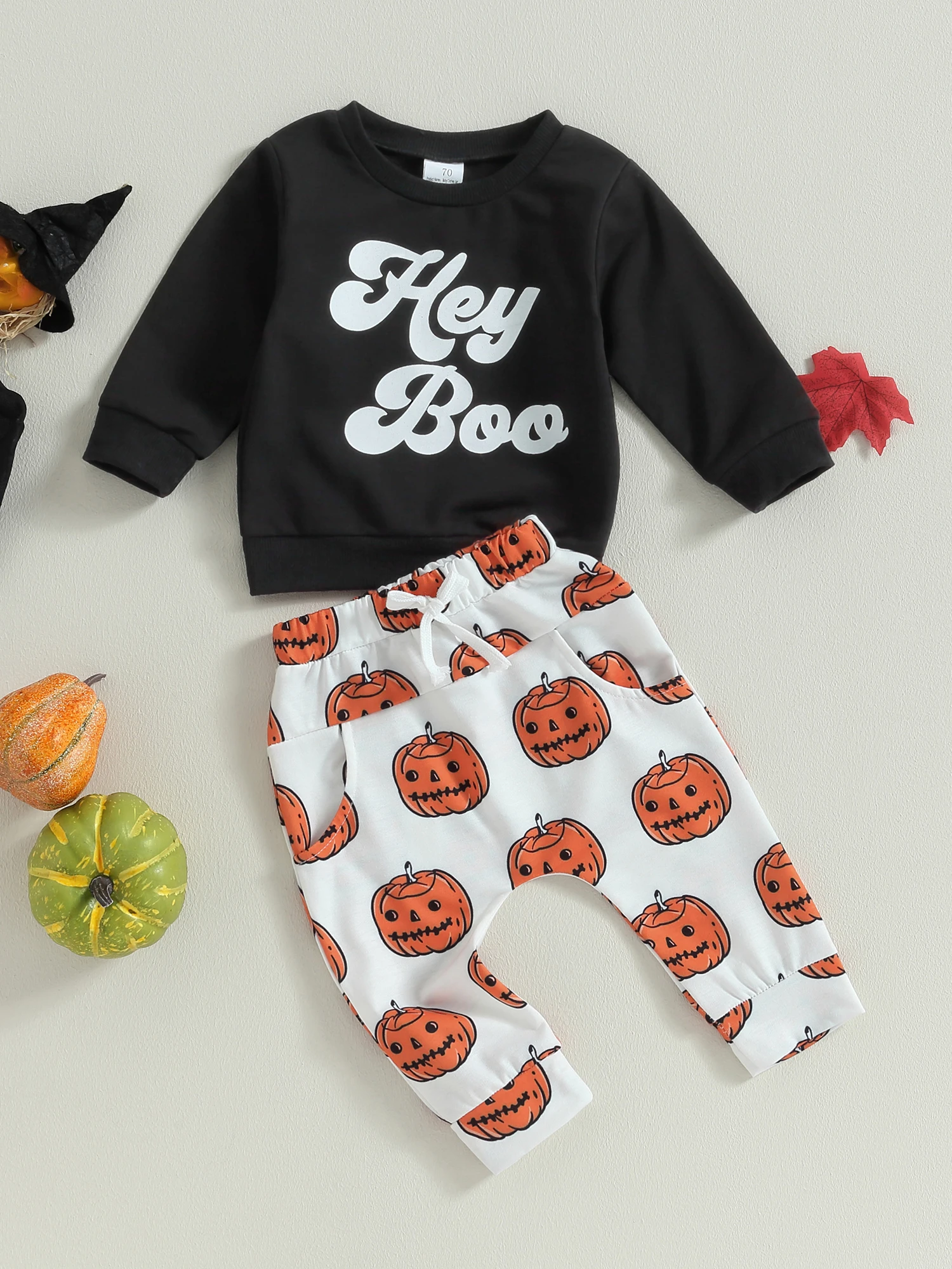 

Baby Girl Halloween Costume Set Long Sleeve Pumpkin Print Romper Tutu Skirt Headband 3Pcs Outfit for Fall Winter