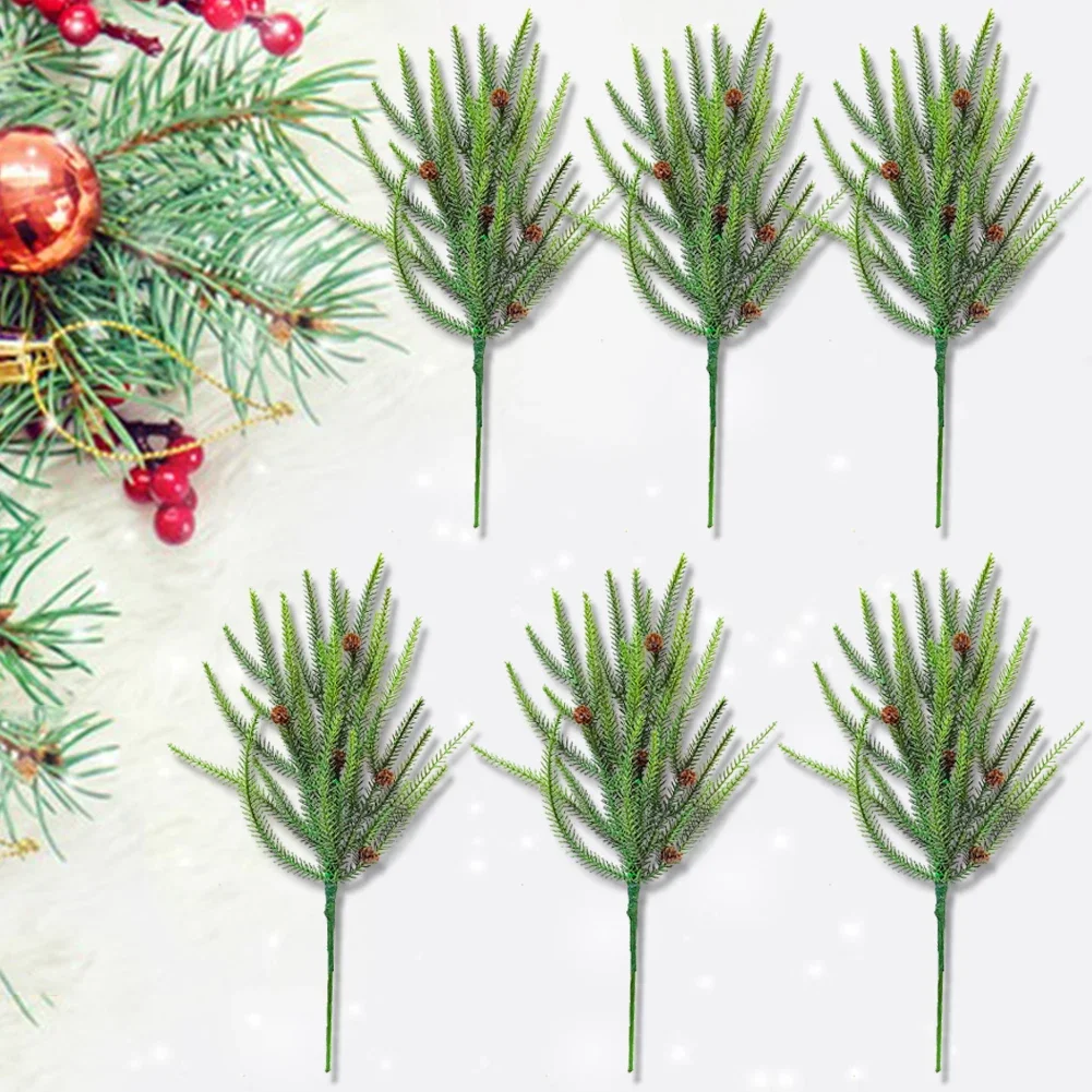 Artificial Pine Branches with Pine Cones Plastic for Christmas Home Decoration
