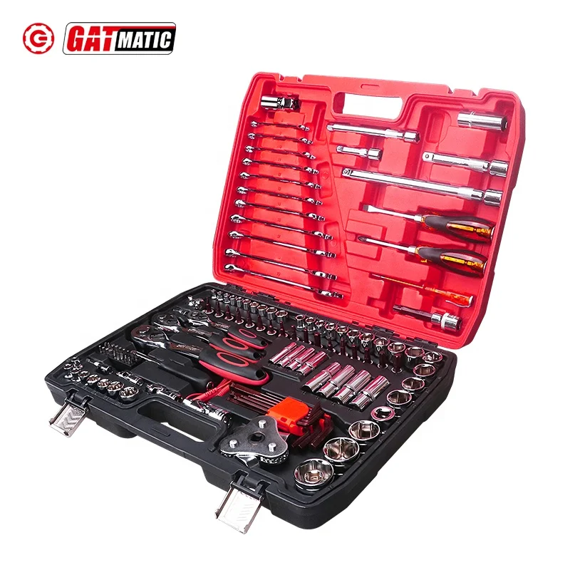 Kit Car Repair Sockets Hand Tool Sets Combination Socket Wrench Set with Plastic Toolbox